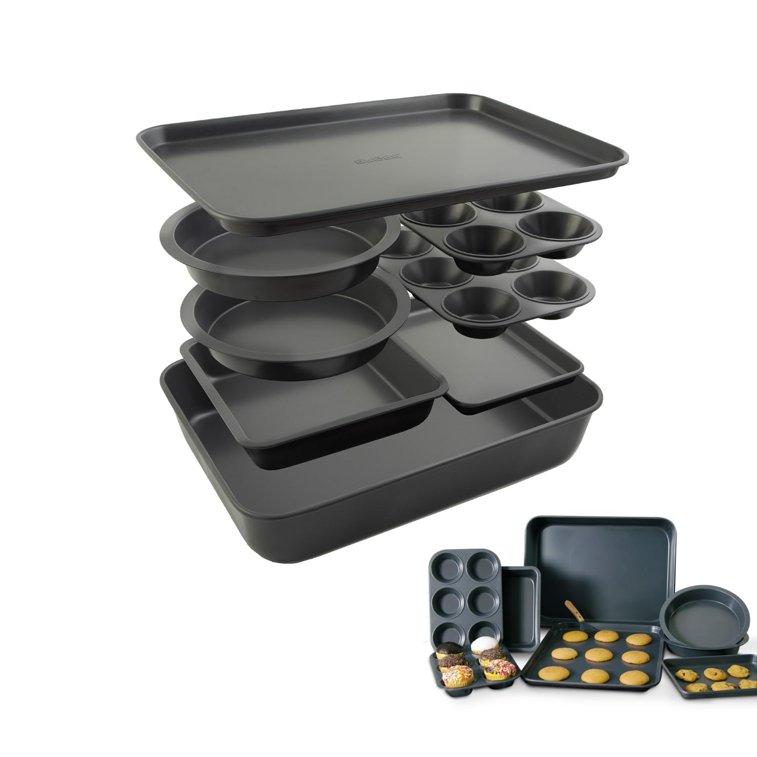 Elbee Home Set of 8 Durable Non-Stick Carbon Steel Baking Bricks for Easy Storage