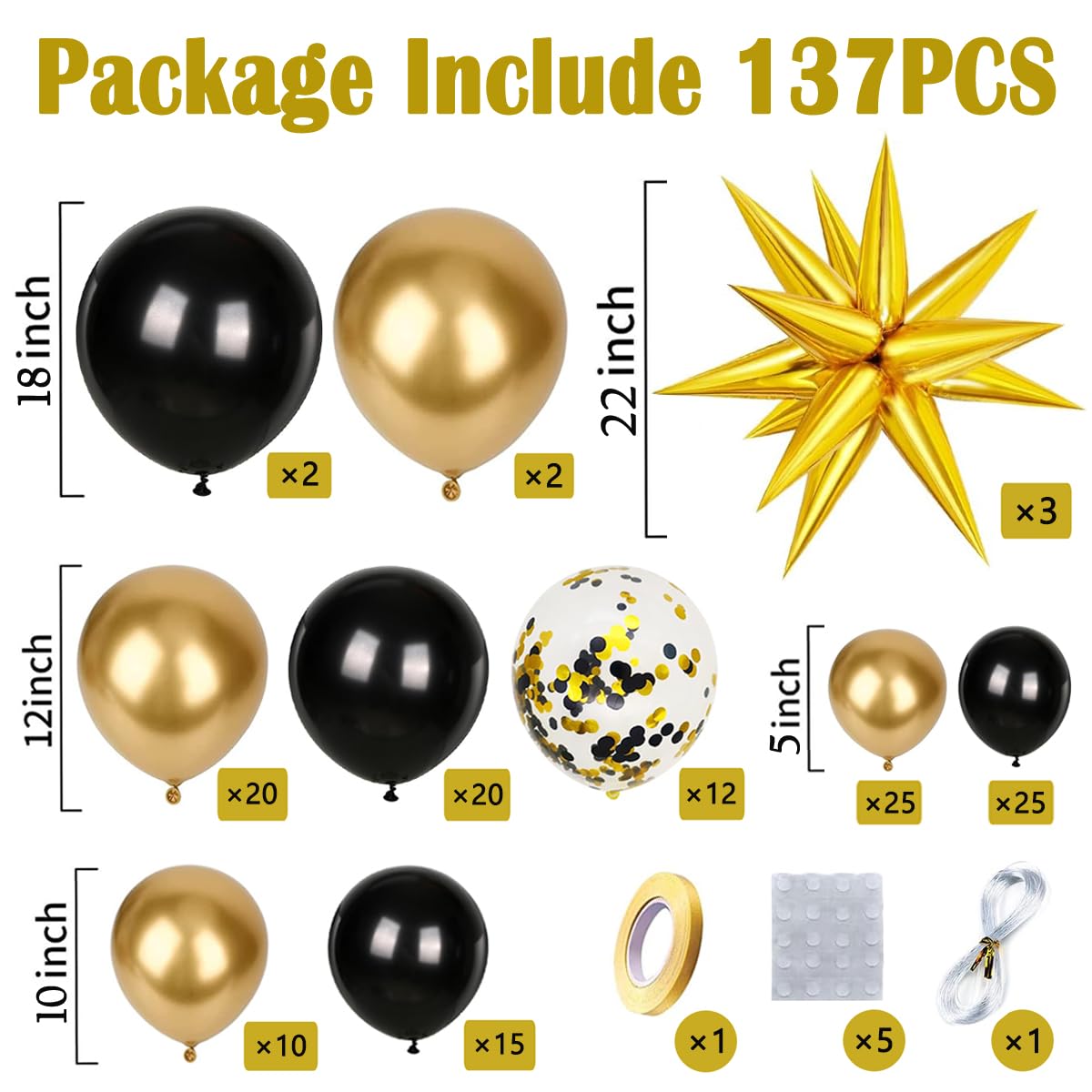 KARLURE Black and Gold Balloons Garland Arch Kit, Black Gold Confetti Balloons for Birthday Party Retirement Bachelorette Wedding Halloween Christmas New Year's Eve Anniversary Decorations