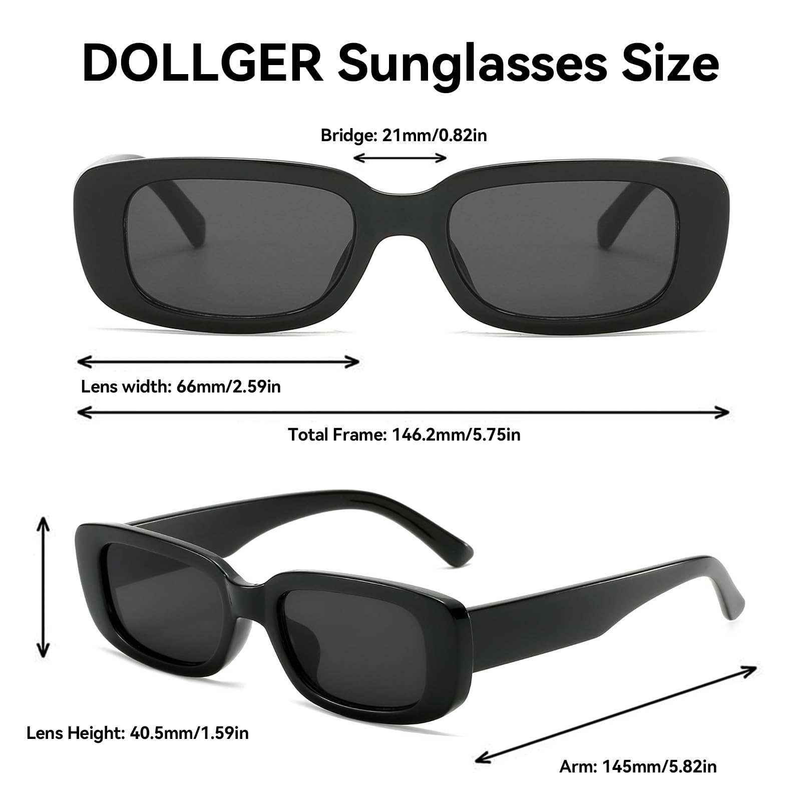 Dollger Rectangle Sunglasses for Women Trendy 90s Retro Sunglasses Y2K Square Frame Black sunglasses