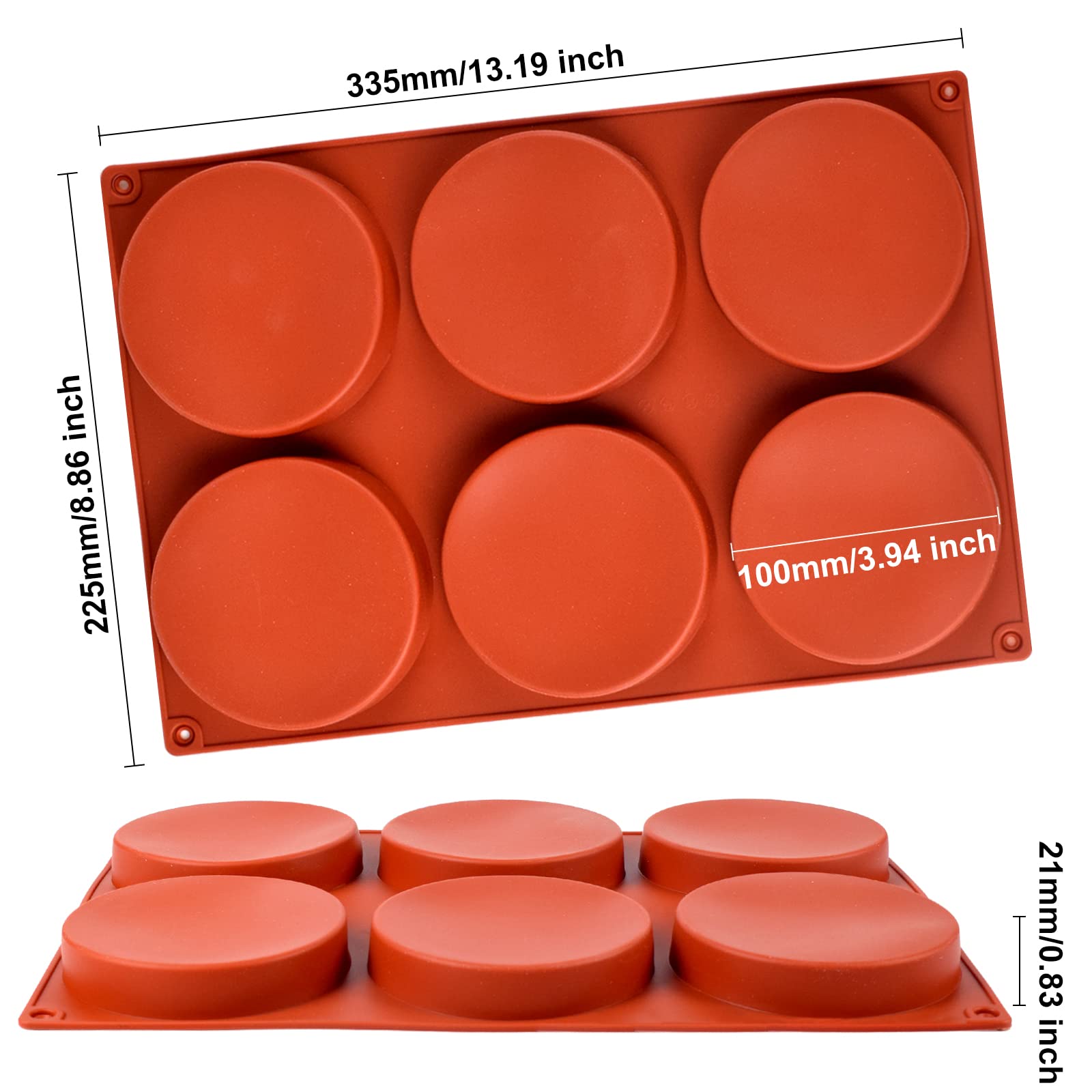 2 Pack Large Silicone Molds for Baking/Non-Stick 4 inch 6-Cavity Round Silicone Baking Mold for Whoopie Pie Pan, Corn Bread, Candy, Eggs, Muffin, Soap,