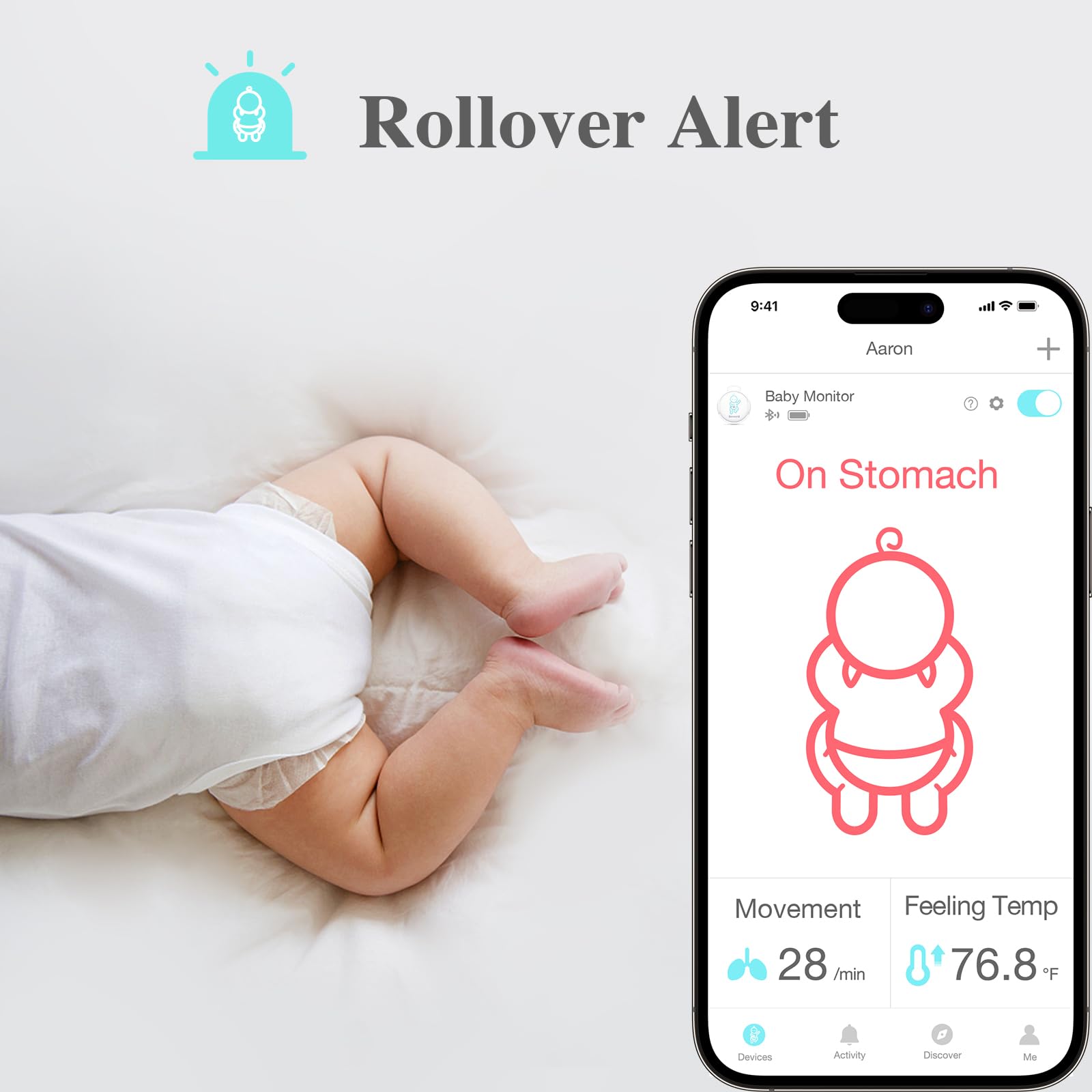 Sense-U Smart Baby Abdominal Movement Monitor - Tracks Baby's Abdominal Movement, Feeling Temperature, Rollover with Instant Audio Alerts on Smartphones