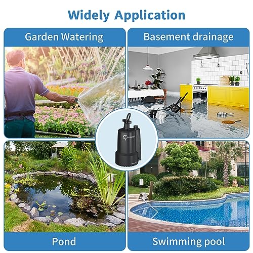 Lanchez 1/2 HP Portable Submersible Water Sump Pump Remove Water Level Down to Last-inch, 2301GPH Handy Utility Pump with 25FT Cord for Swimming Pool Garden Pond Basement Tub Pond Draining