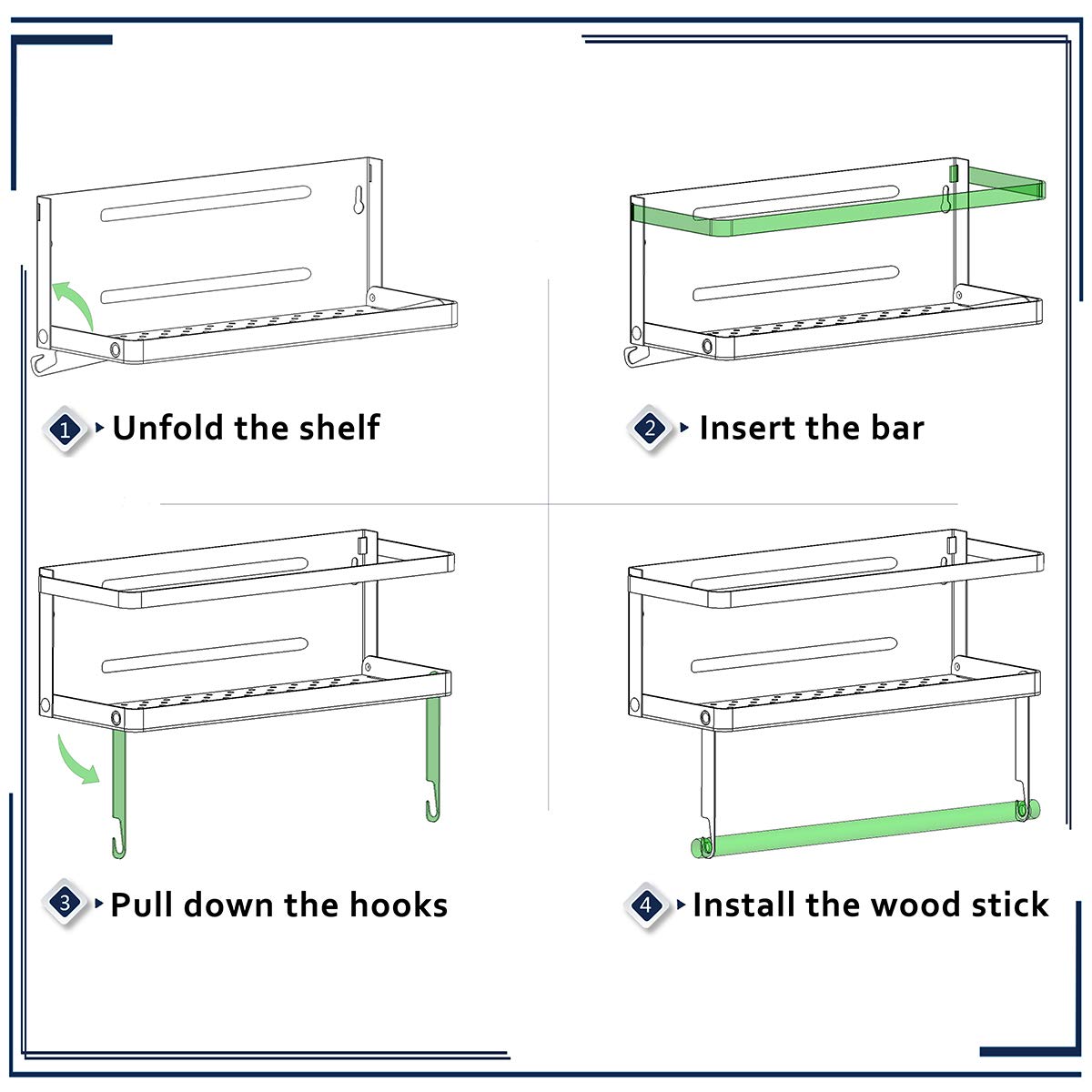 Magnetic Spice Rack, THIPOTEN 2-in-1 Foldable Strong Magnetic Shelf with Paper Towel Holder, Perfect Space Saver for Small Kitchen/Apartment, Easy to Install on The Side of Refrigerator(Black)