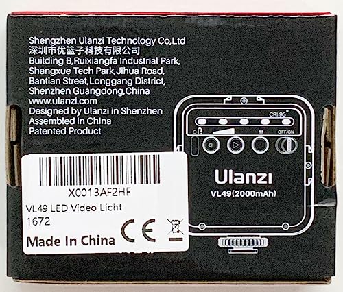 ULANZI VL49 2000mAh LED Video Light w 3 Cold Shoe, Rechargeable Soft Light Panel, Portable Photography Lighting for DJI OSMO Sony DSLR Canon Camera GoPro Vlogging