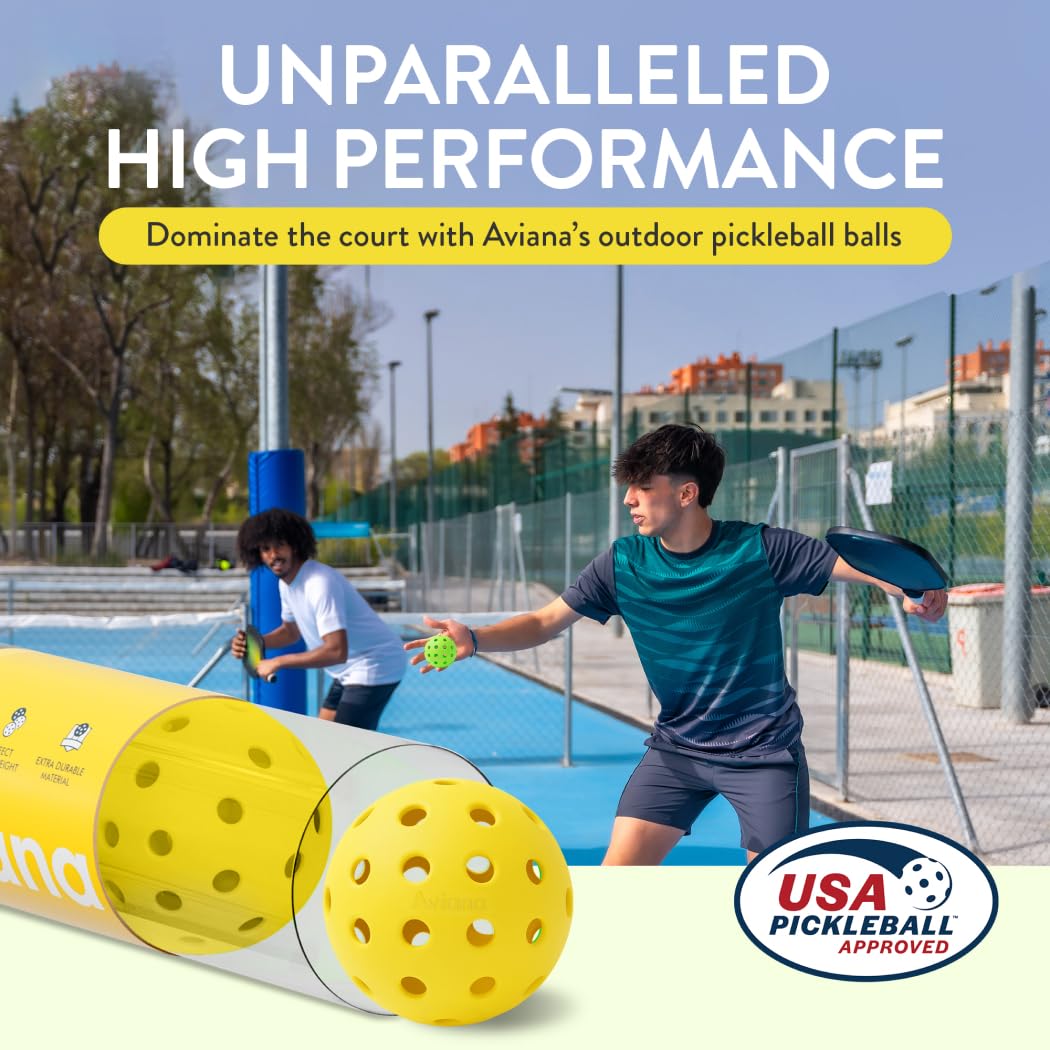 Pro Aviana Outdoor Pickleball Balls - USAPA Approved for Tournament Play 6, 12 & 48 Packs | Durable 40-Hole Design | Ideal for All Skill Levels | Pickleball Accessories | Pickleball Balls Outdoor