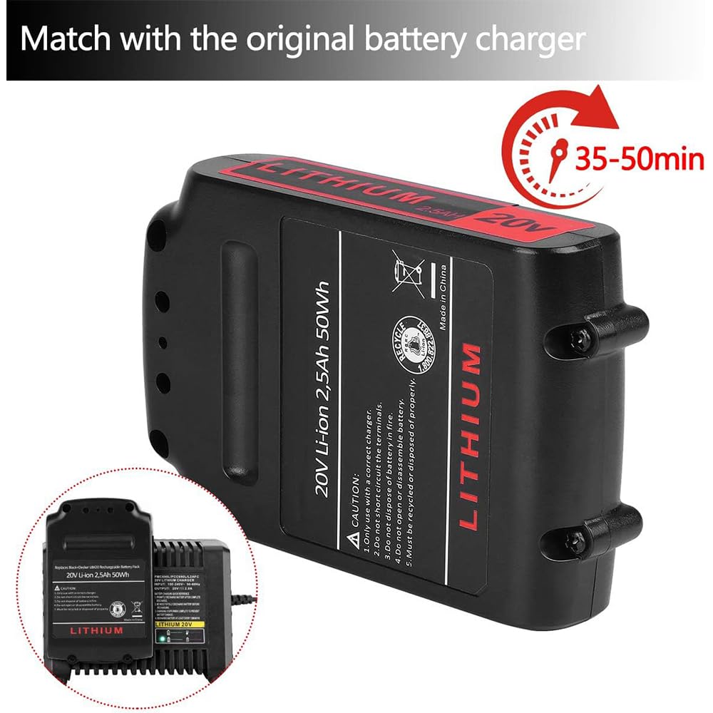 KINGTIANLE 2.5Ah 20V Max Lithium Battery Replacement for Black and Decker 20V Lithium Battery LBXR20 LBXR20-OPE LB20 LBX20 LBX4020 LB2X4020 Cordless Tools Batteries