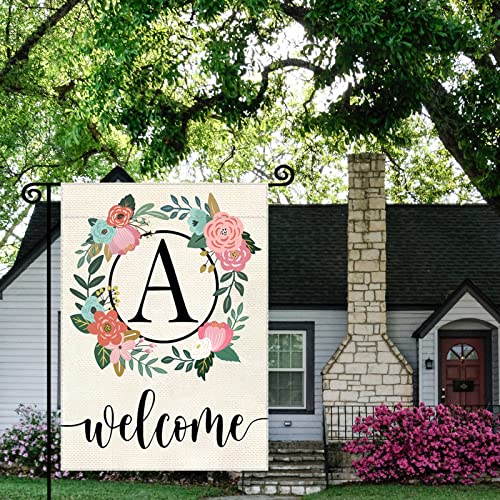 YeeCASE Monogram Letter Garden Flag Floral 12x18 Inch Double Sided for Outside Small Burlap Family Last Name Initial Yard Flag (N)