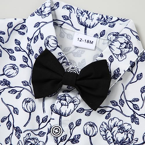ZOEREA Toddler Baby Boy Suit Clothes Gentleman Wedding Outfits Long Sleeve Dress Shirt + Suspender Pants + Bowtie Wine Red 18-24 Months