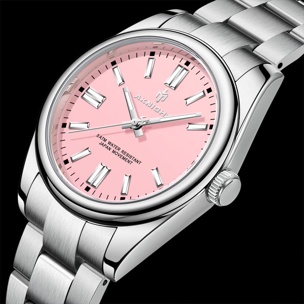 BENYAR AKNIGHT Pink Mens Watch Stylish Wrist Watches for Men, 50M Waterproof Stainless Steel Quartz Movement, Analog Chronograph Business Date Luminous Watch