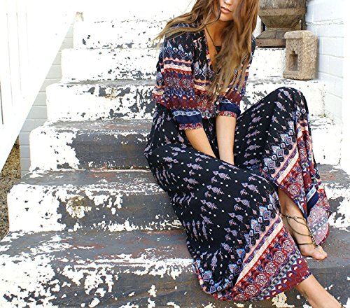 R.Vivimos Women's Summer Boho Button Up V Neck Floral Print Roll Up Causal Split Beach Midi Dresses (Small, Black)