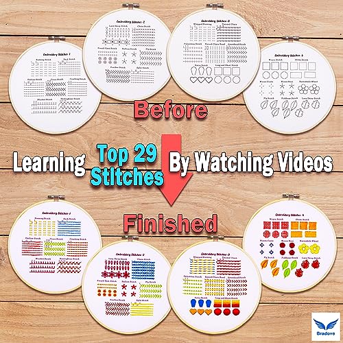 Bradove 4 Sets Embroidery Stitches Practice Kit, Embroidery Kit for Beginners with Embroidery Patterns, Beginner Embroidery Kit, Embroidery Kits for Adults, Hand Embroidery Kit for Kids