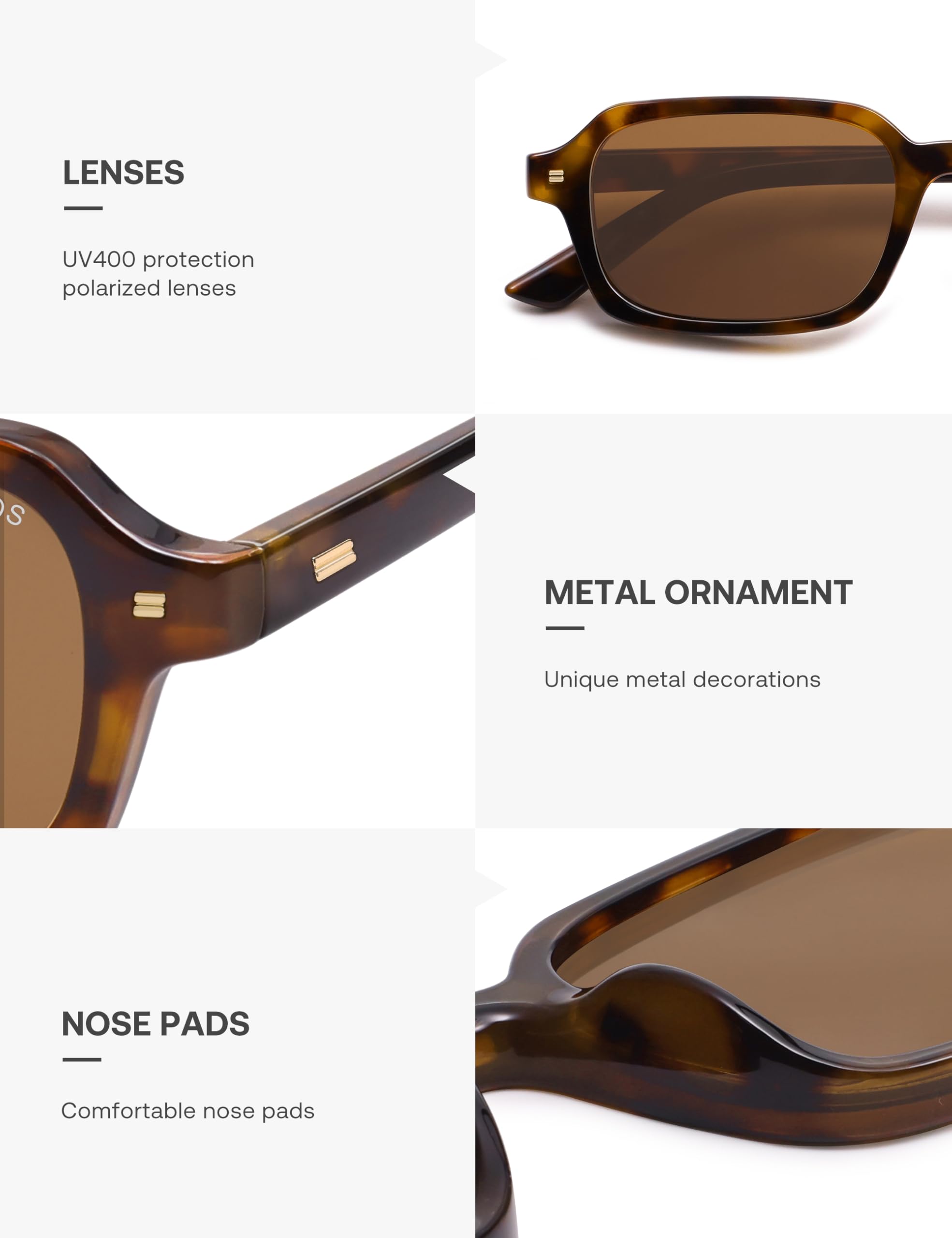 SOJOS Trendy Rectangle Polarized Sunglasses for Women Men, Retro Small Thin Slim Narrow Square Sunnies SJ2610, Brown Tortoise/Brown