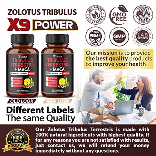 Zolotus Premium Tribulus Terrestris Capsules - 9600mg Per Serving - Combined with Ashwagandha, Panax Ginseng & Maca - Boost Energy, Mood, Stamina & Immune - 90 Counts for 3 Months