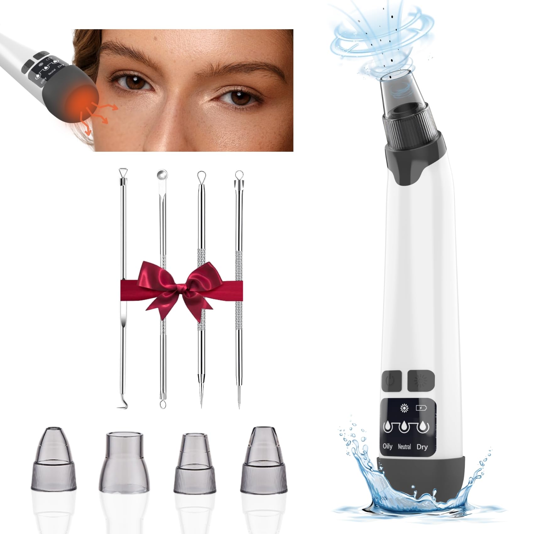 Blackhead Remover Vacuum - Black Head Remover for Face,Blackhead Extractor Tool with 3 Adjustable Suction Levels,4 Probes,USB Interface Type Pore Vacuum,Suitable for Women and Men (White)