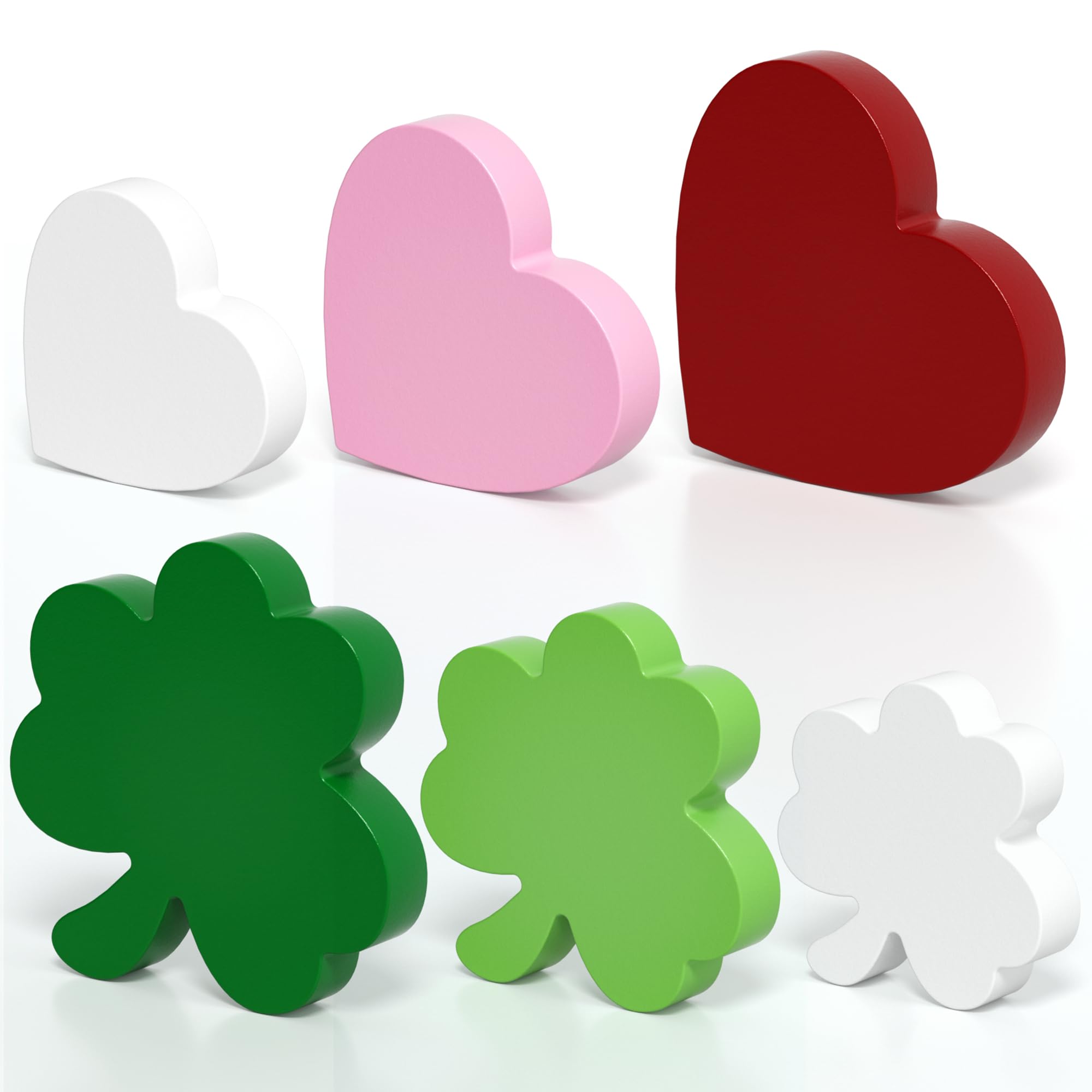 Valentine's Day/St. Patrick's Day Decorations Tiered Tray Decor, 6 Pcs Heart and Shamrock Wooden Signs Table Decor for Home Kitchen Office