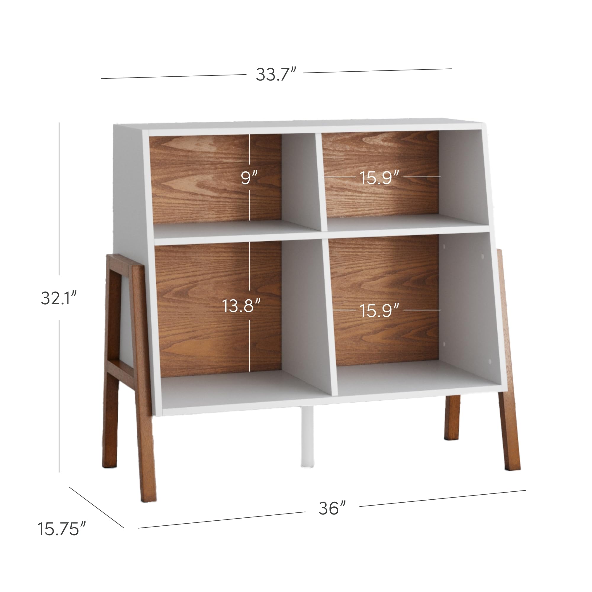 Nathan James 71001 Telos 4-Cube Storage Organizer, White Storage Open Cubby Shelf with Angled Design, Brown/Glossy White