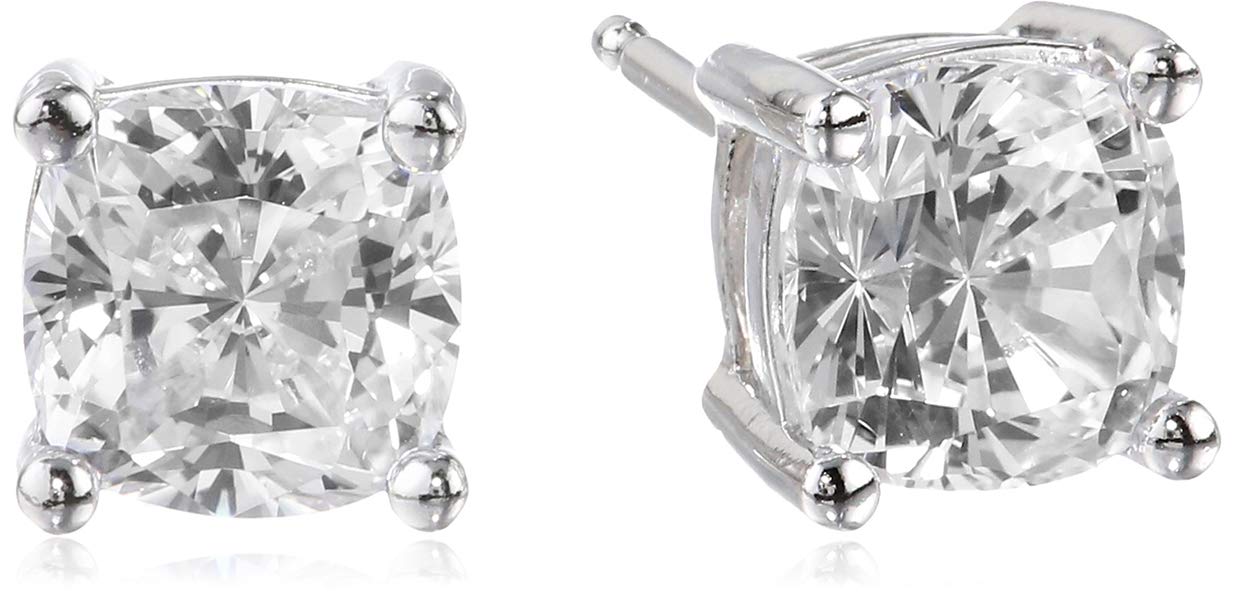 Amazon Essentials Platinum Plated Sterling Silver Cushion Cut Cubic Zirconia Stud Earrings (6mm) (previously Amazon Collection)