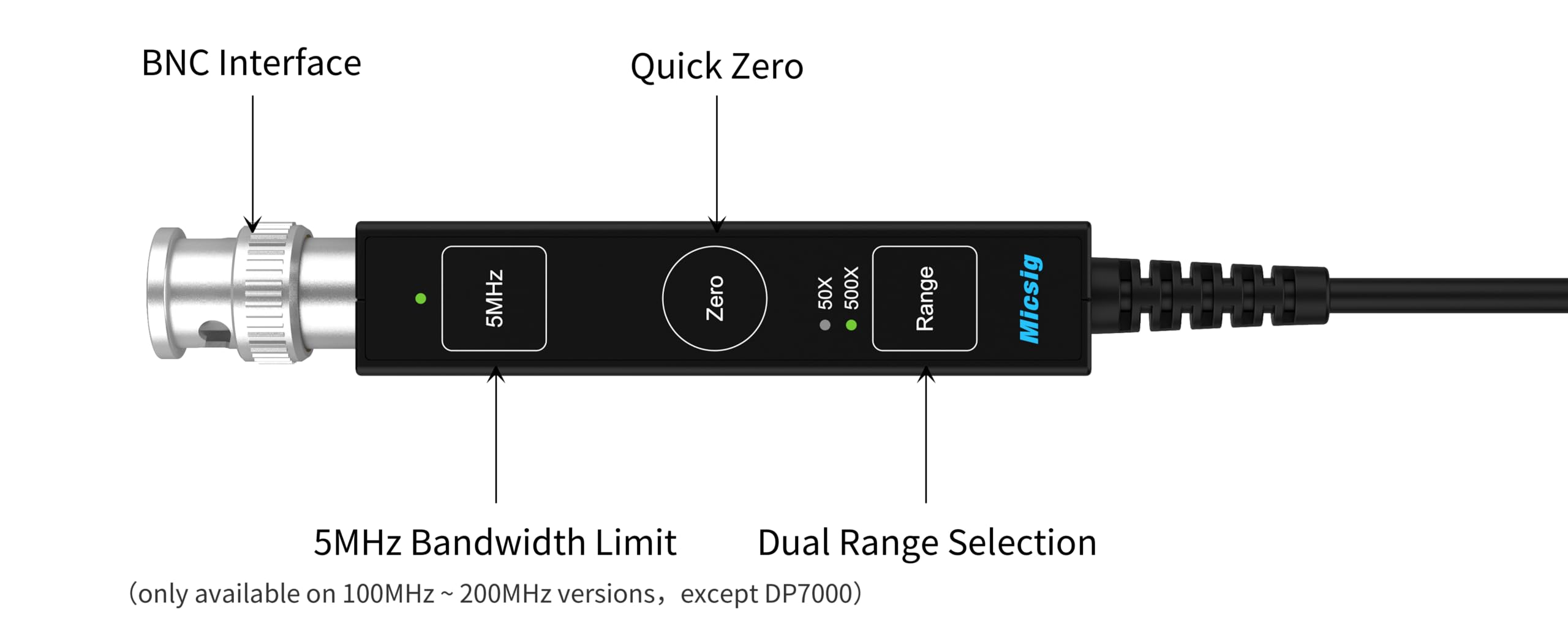 Micsig DP10013 High Voltage Differential Probe 1300V 100MHz 3.5ns Rise Time 50X/500X Attenuation