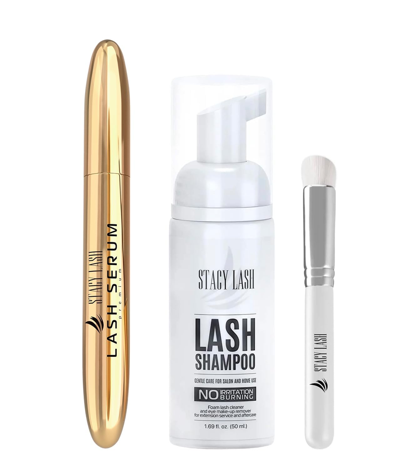 Lash Shampoo 50ml+ Eyelash Growth Serum by Stacy Lash/Eye Makeup Remover + Lash Serum for Eyelash Growth and Thickness/Lash Cleaning Kit of Lash & Eyebrows Cleanser + Brush & Brow & Eyelash Serum