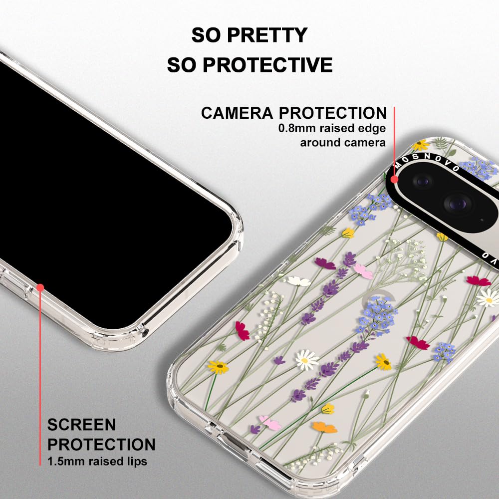 MOSNOVO Case for Google Pixel 9 & Pixel 9 Pro, [Buffertech 6.6ft Military-Grade Drop Protection] [Anti Peel Off Tech] Clear TPU Bumper Phone Case Cover Design - Floral Garden