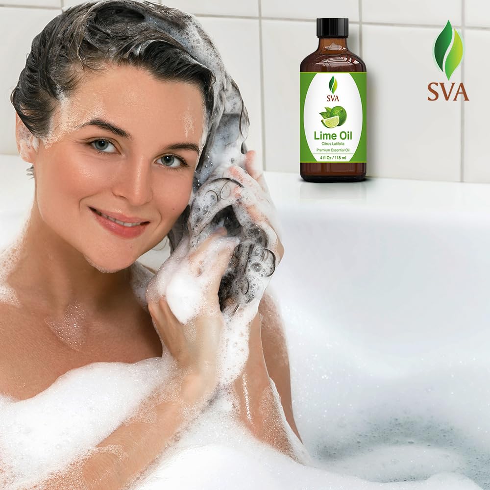 SVA Lime Essential Oil – 4 Fl Oz – 100% Natural Lime Oil - for Diffuser, Hair Care, Face, Skin Care, Aromatherapy, Scalp and Body Massage, Soap and Candle Making - with Dropper