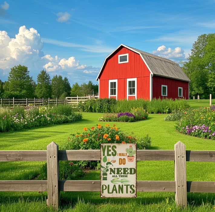 Carastora Funny Plant Lover Wall Sign – Retro Metal Tin Sign for Garden, Home, Kitchen or Greenhouse, Humorous “Need All These Plants” Decor, 8x12 Inch