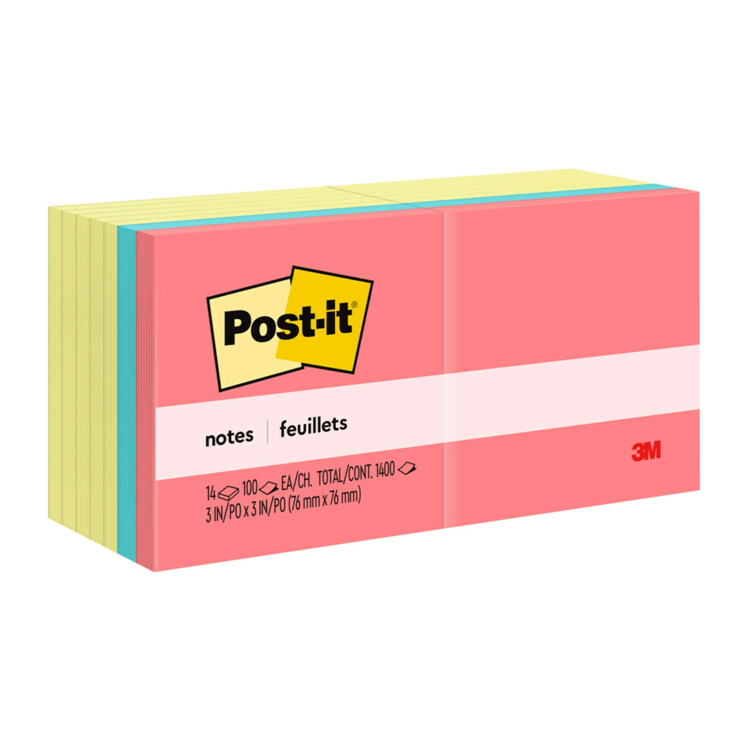 Post-it Notes 3x3 in, 14 Pads, America's’s #1 Favorite Sticky Notes, Yellow and Brights, Clean Removal, Recyclable (654-14YWM)