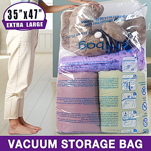 XXL Jumbo 47''X35'' Vacuum Storage Space Saver Bags Extra Large for Blanket, Bedding, Comforters and Huge Stuffed Toy, Pump Not Included (6 Pack)