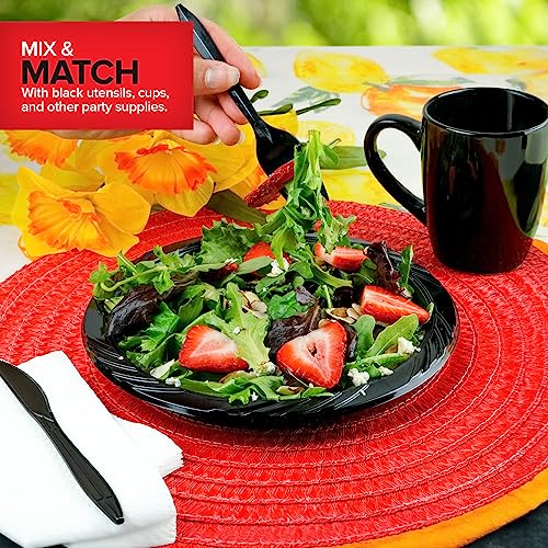 Stock Your Home 9 Inch Black Plastic Plates (100 Count), Large Disposable Black Plastic Party Plates for Dinner Parties, Cake, Halloween, Dinnerware Supplies
