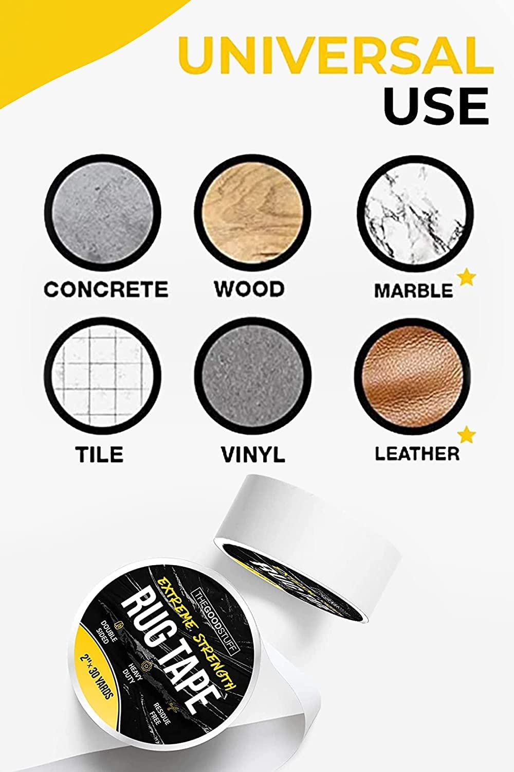 The Good Stuff Rug Tape (2 Inch x 60 Yards) - Secure Rugs to Hardwood, Laminate, Tile, and Carpet