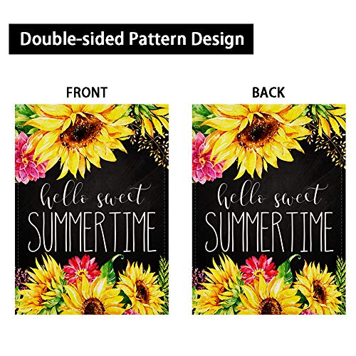 Sweet Summer Time Garden Flag Vertical Double Sided, Sunflower Summer Yard Flag Outdoor Décor 12.5x18 Inch