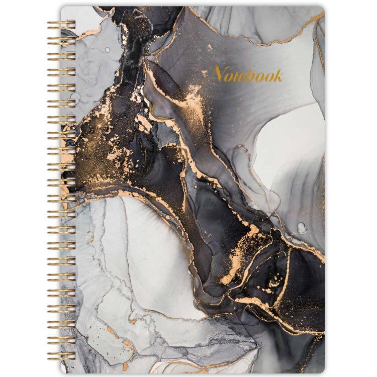 Spiral Journal/Notebook - Lined Journal with Back Pocket and Hardcover, 8.5" x 6.4", College Ruled Notebook/Journal, Premium Thick Paper, Strong Twin-Wire Binding - Black Waterink