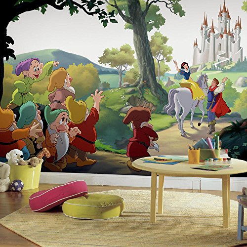 RoomMates JL1377M Disney Princess Snow White 'Happily Ever After' XL Chair Rail Prepasted Mural 6' X 10.5' -Ultra-Strippable Water Activated Removable Wall Mural-10.5 6 ft, Blank