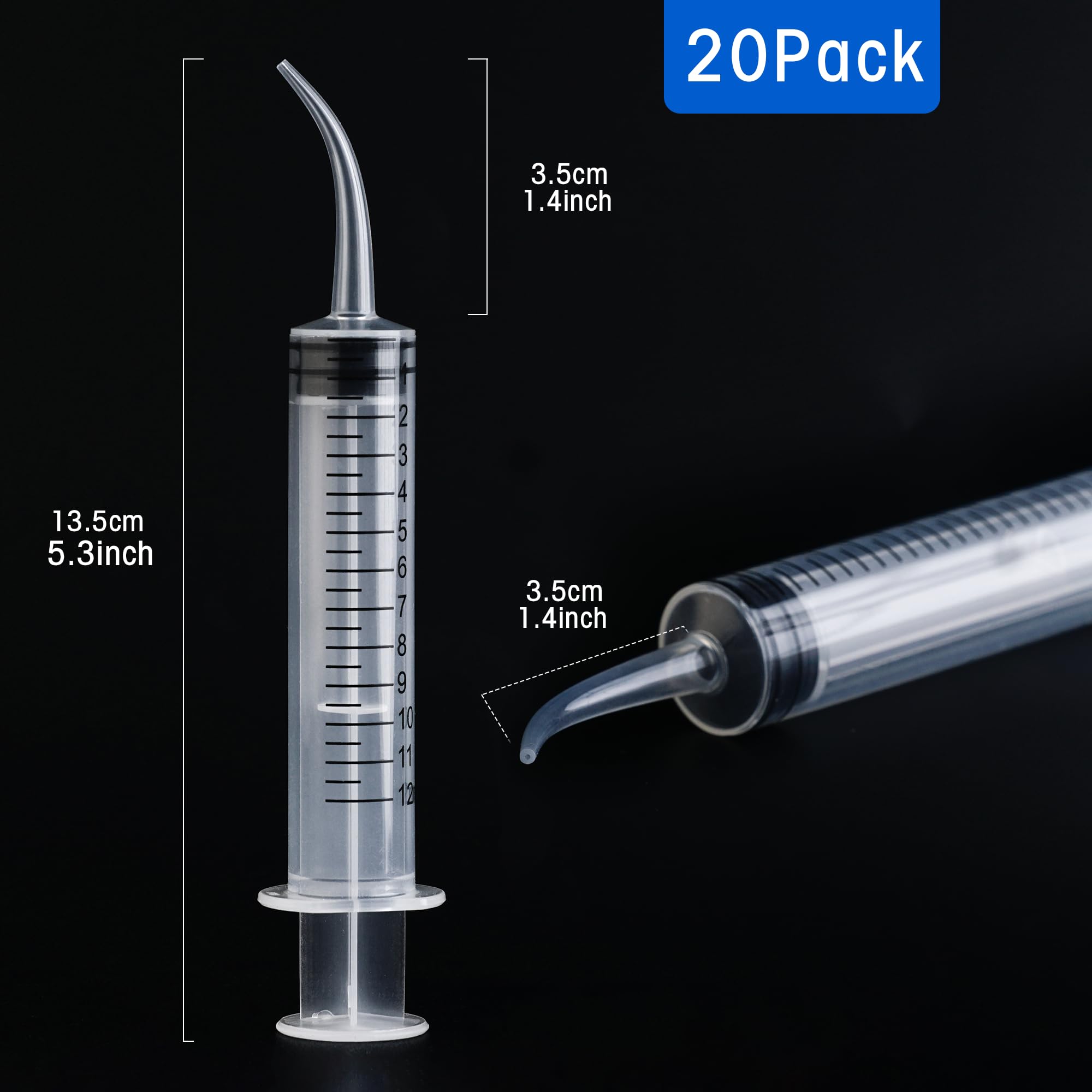 20Pack Wisdom Teeth Syringe, 12ml/cc Dental Syringe with Curved Tip & Measurement, Curved Dental Irrigation Syringe, Disposable Sealed for Dental Care, Oral Tonsil Stone, Feeding, Liquid Injection