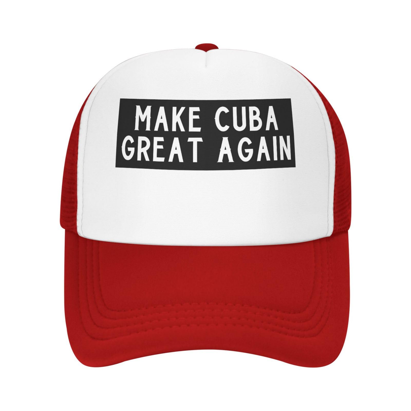 Make Cuba Great Again Mesh Trucker Hat Adjustable Baseball Caps for Men Women Classic Dad Hats,Red