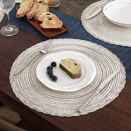 U'Artlines Indoor & Outdoor Round Cotton Placemat, Perfect for Fall, Dinner Parties, BBQs, Christmas Parties and Everyday Use,4pcs placemats, Ivory White