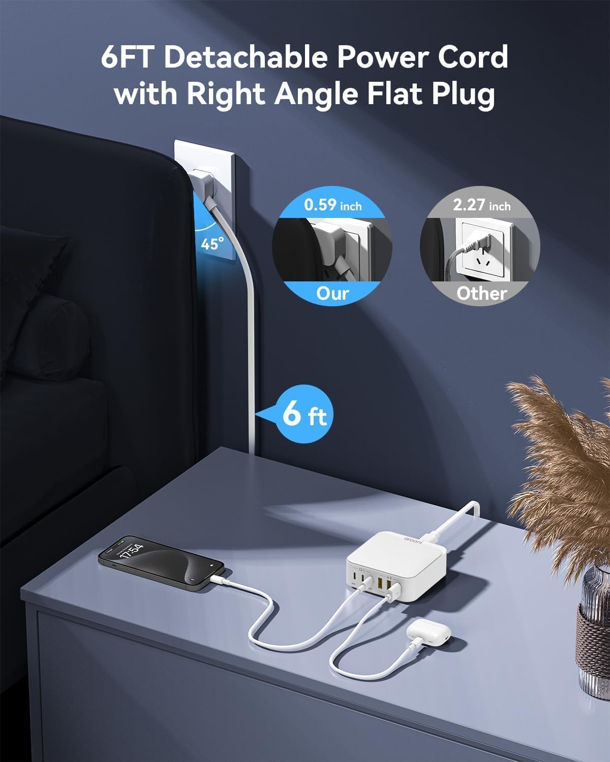USB C Charger Block, 6 Ports Fast Wall Charger, 130W GaN III Charging Station with PD 45W, Dual PD 20W, 3 USB-A, 3 USB-C, QC, PPS, 6ft Cord, Compatible with iPhone, Galaxy, Pixel, MacBook air