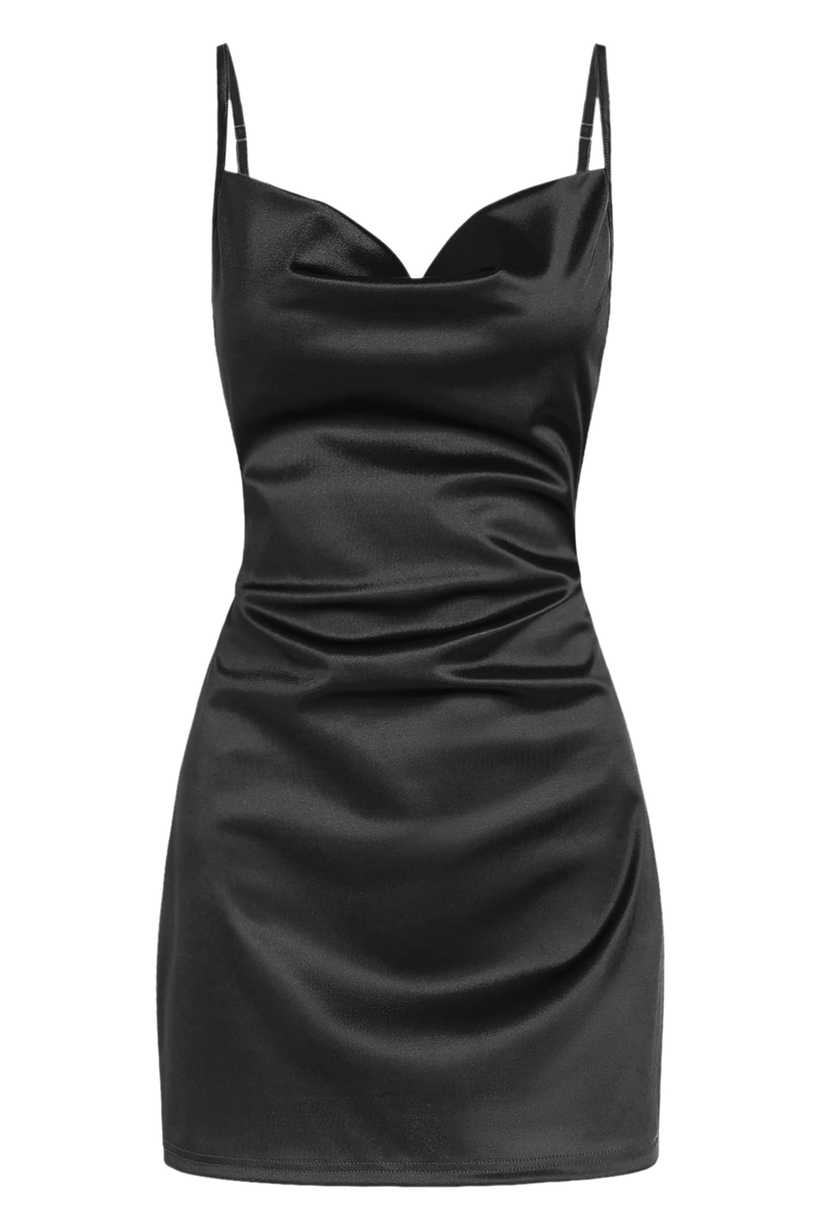 ZAFUL Women's Satin Sleeveless Spaghetti Strap Mini Dress Sexy Slip Cowl Neck Silky Cocktail Party Dresses(Black, S)