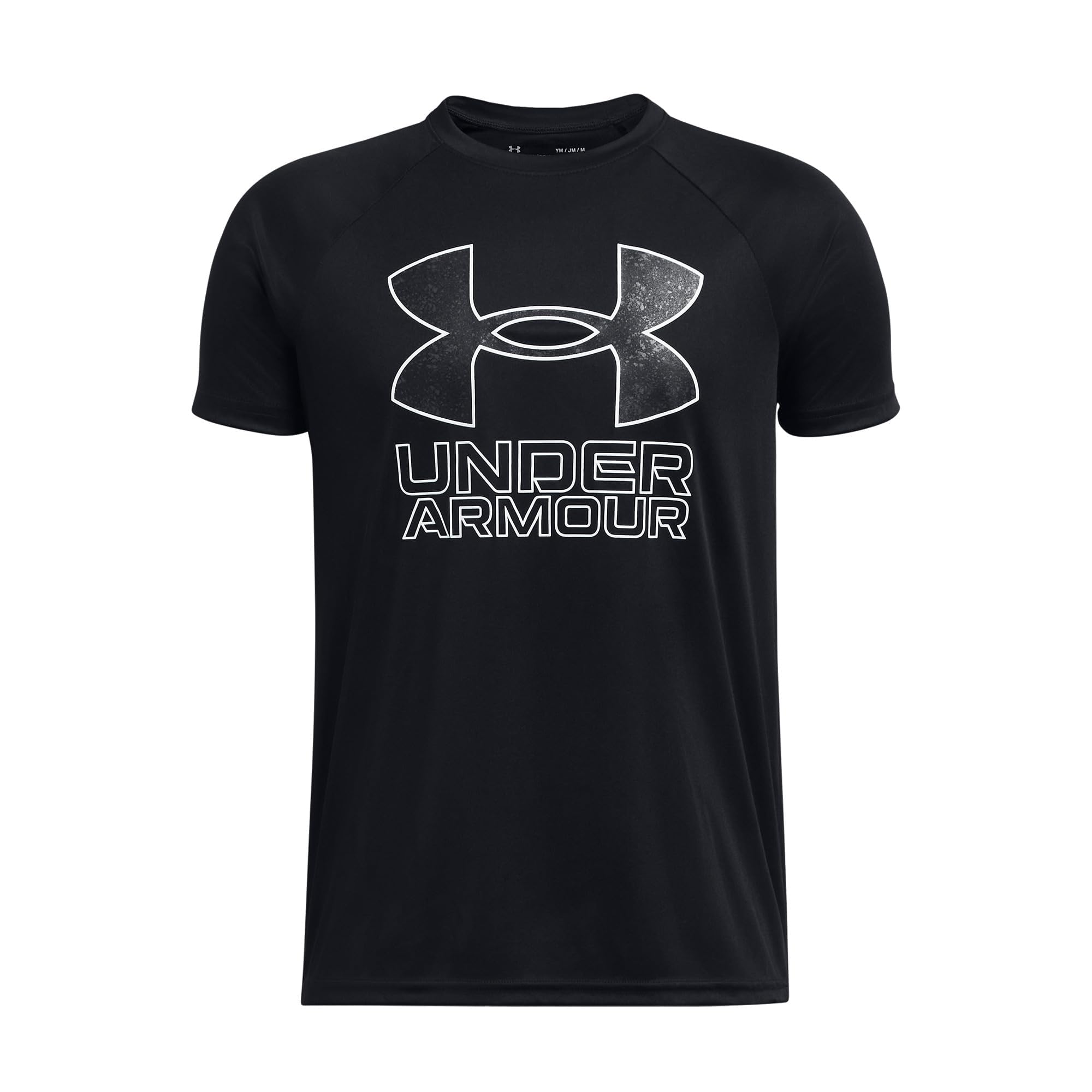 Under Armour Boys' Tech Hybrid Printed Fill Short-Sleeve T-Shirt, (010) Black / / White, Large