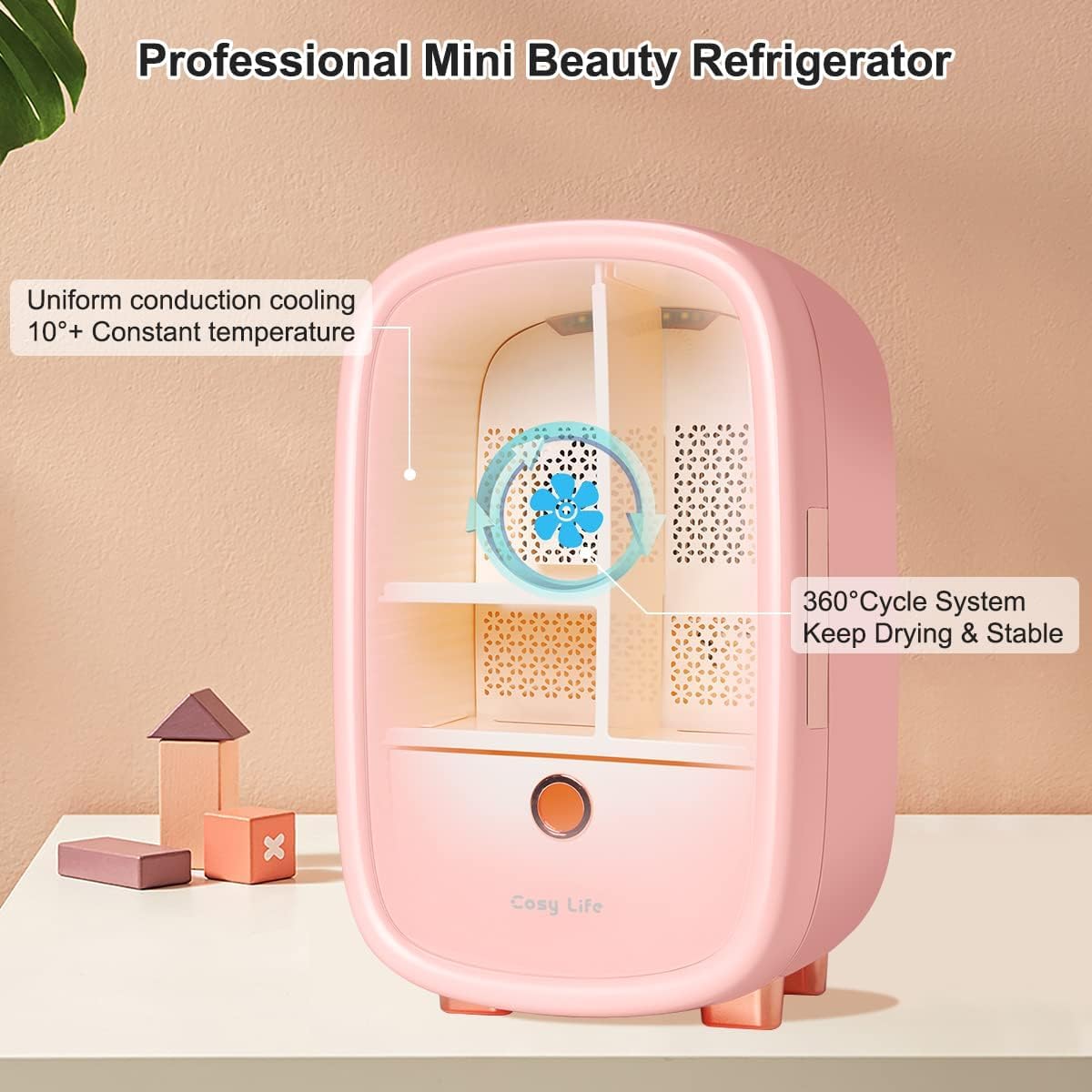 JSTPRO Skincare Fridge 12 Liter, Beauty Fridge for Comestic Storage 10°C/50°F + Intelligent Constant Temperature Control Mini Fridge, Pink Cosmetics Refrigerator Compact Fridge for Makeup Lipstick