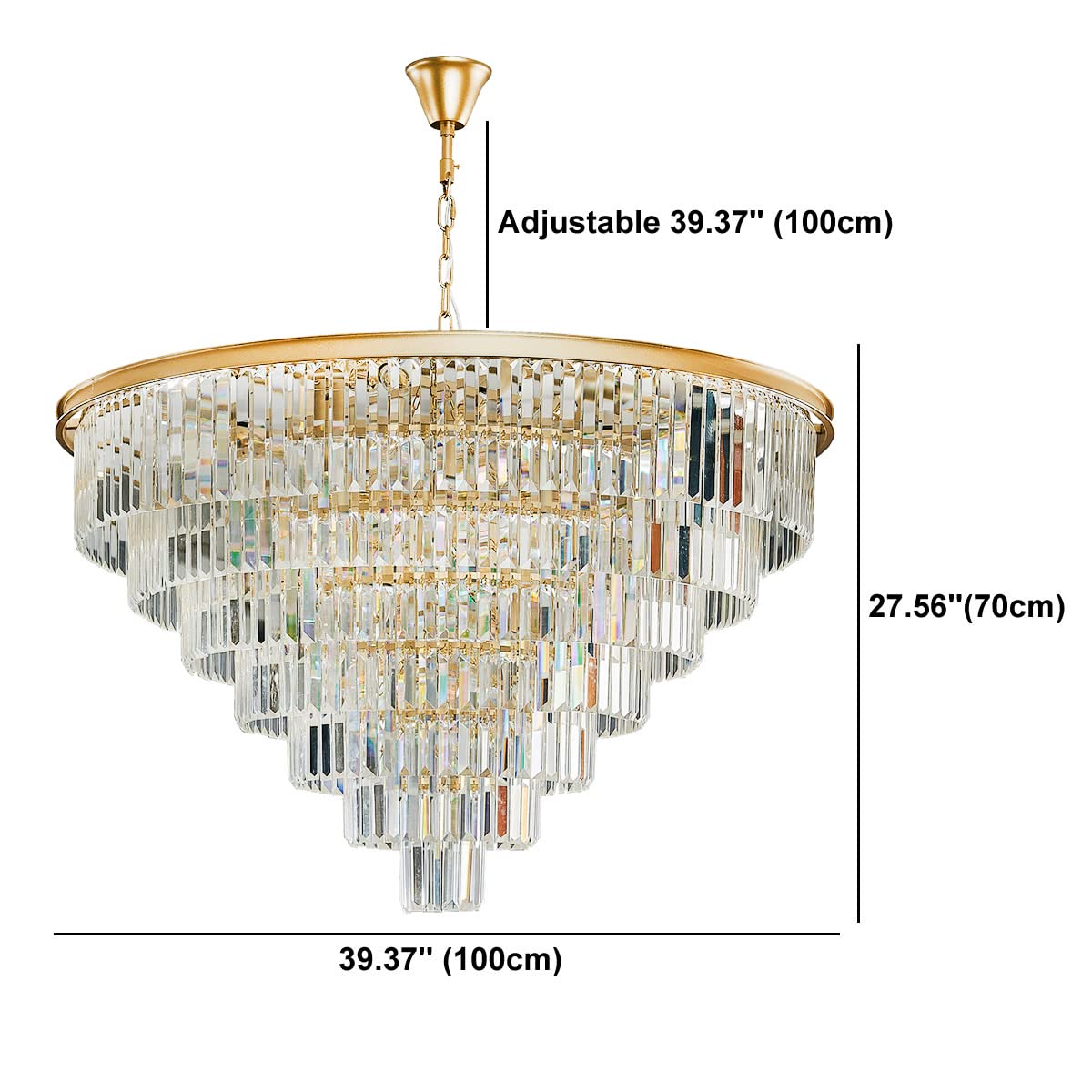 Uboxin Large Gold Crystal Chandelier Luxury High Ceiling Lights Fixture Hanging, 27 Light Modern Crystal Chandelier Light Fixture 7-Tier for Dining Living Room Bedroom (Gold, 40in-27 Lights)