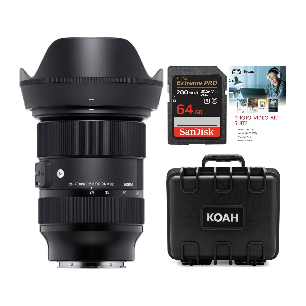 Sigma 24-70mm f/2.8 DG DN Art Zoom Full Frame L-Mount Lens Bundle with 64GB SD Card, Hard Case and Photo Video Art Suite (4 Items)