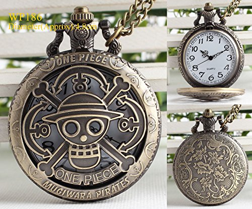 VIGOROSO One Piece Anime Vintage Antique Bronze Steampunk Quartz Pocket Watch Necklace Pendant in Box