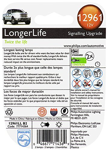 Philips Automotive Lighting 12961LLB2 LongerLife Miniature Bulb, 2 Pack