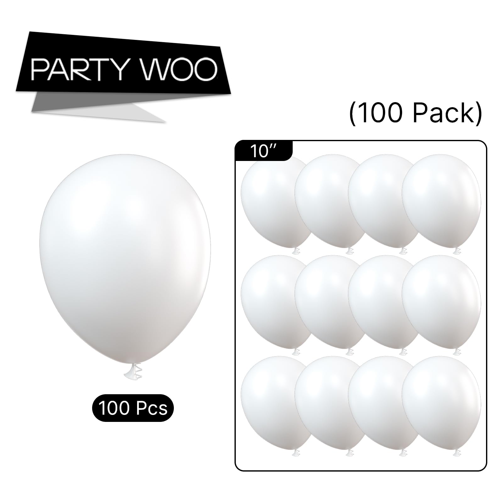 PartyWoo White Balloons 100 pcs 10 Inch Matte White Latex Helium Balloons for Wedding Bridal Graduation Engagement Baby Shower Gender Reveal Easter Anniversary Birthday Party Decorations White-Y13