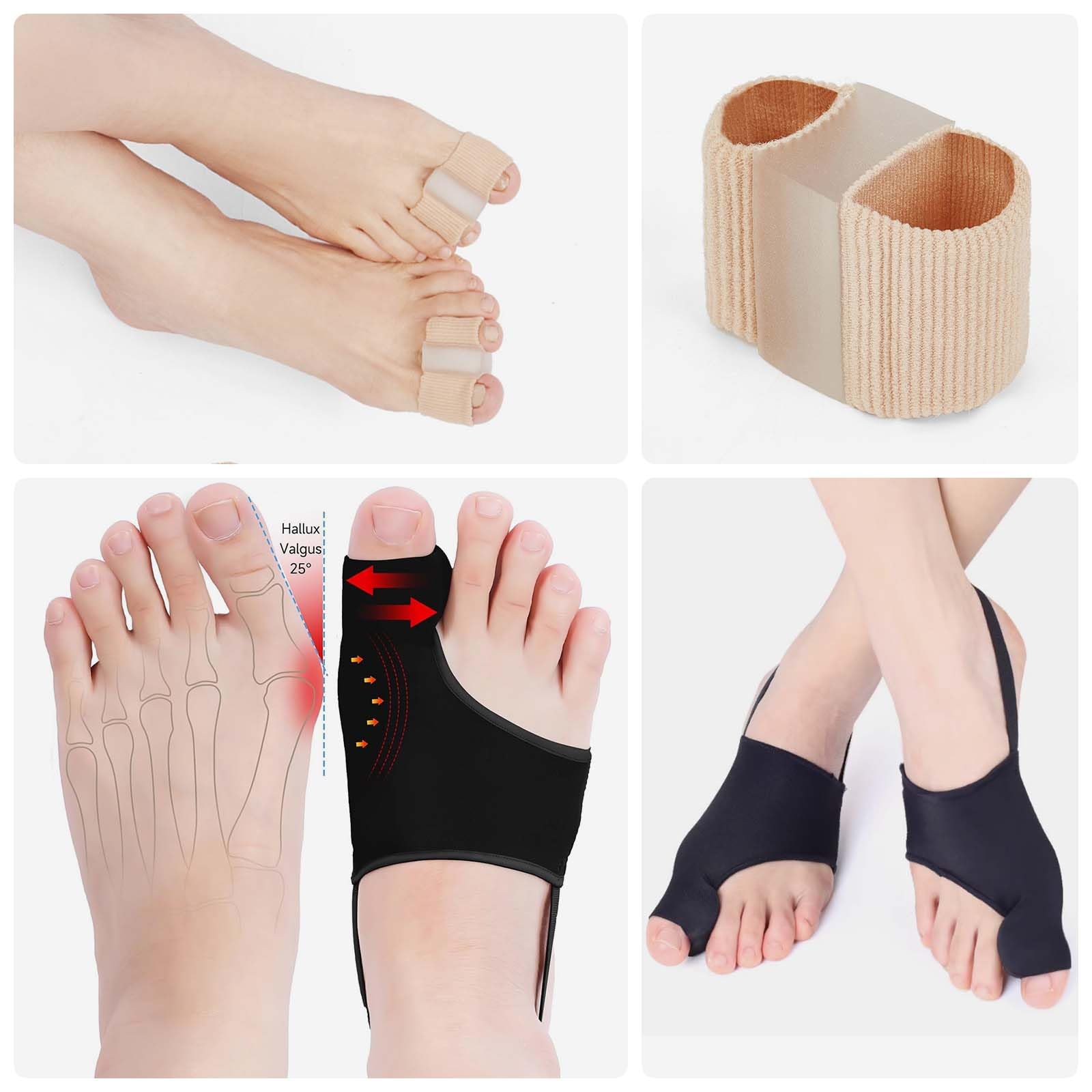 PHIXBEAR 2 Pcs Bunion Corrector with 2 Pcs Gel Bunion Toe Separators, Big Toe Straightener for Relief, Comfortable & Breathable for Day/Night