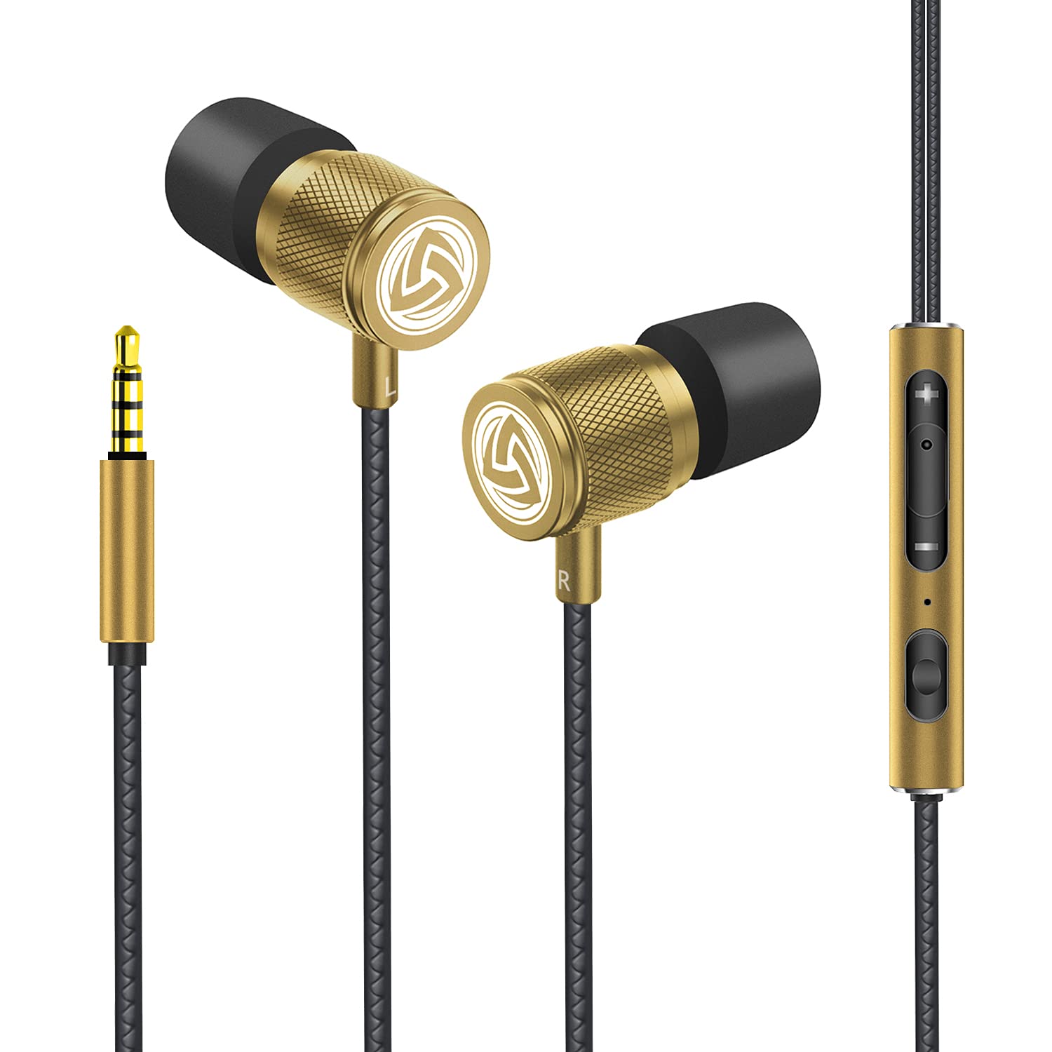 LUDOS Ultra Wired Earbuds in-Ear Headphones, 5 Years Warranty, Earphones with Microphone, Noise Isolating Ear Buds, Memory Foam for iPhone, Samsung, School Students, Kids, Women, Small Ears - Gold