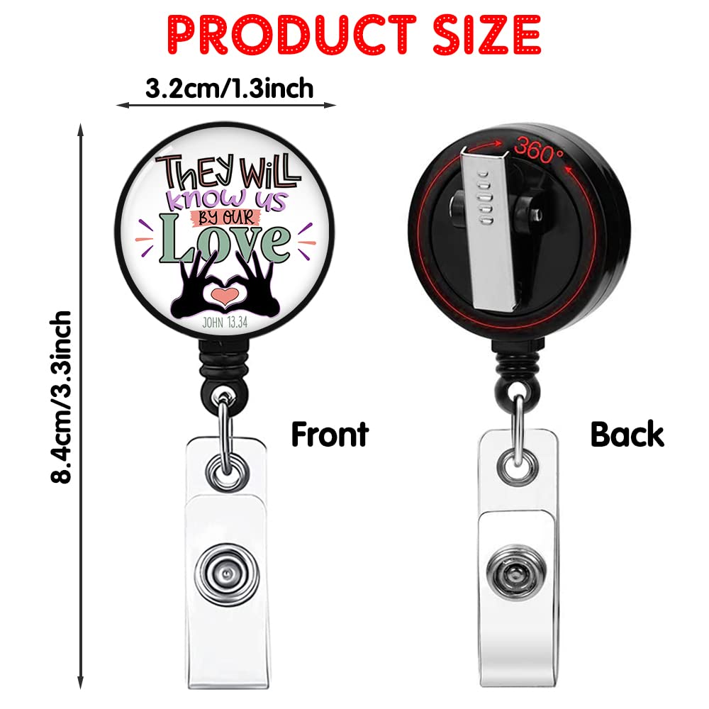 Hafhue They Will Know Us by Our Love Retractable Badge Reel with Alligator Clip, Funny Badge Reel Gift for Social Worker Office Worker Boss Colleague Nurse Doctor Teachers