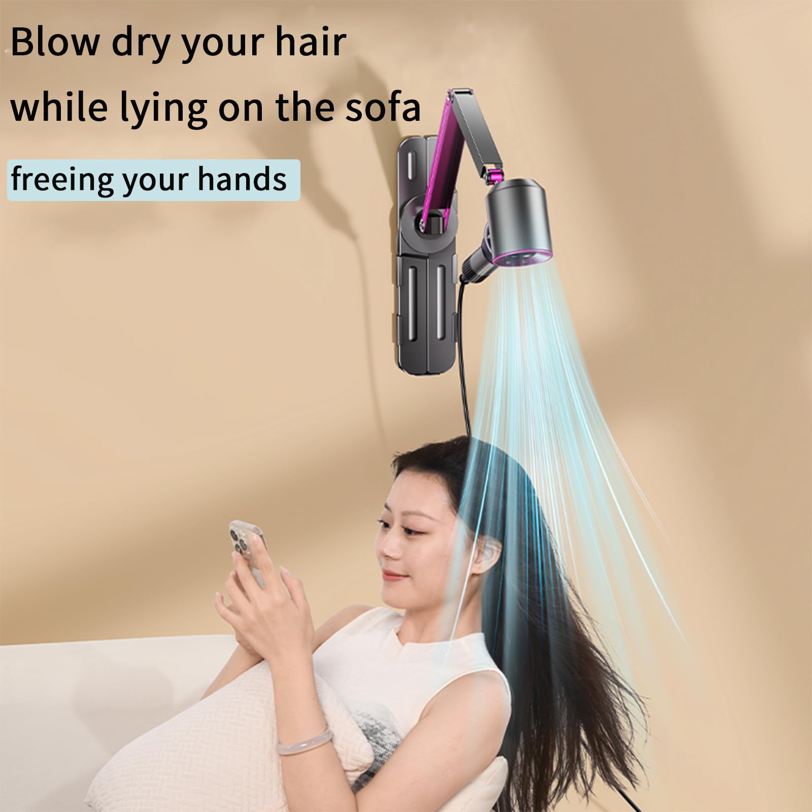 Blissfuhue Adjustable blow dryer holder wall mounted storage，Hands-Free bathroom blow dryer holder，height angle，metal material Compatible with 90% hair dryer hanger, suitable for countertop use