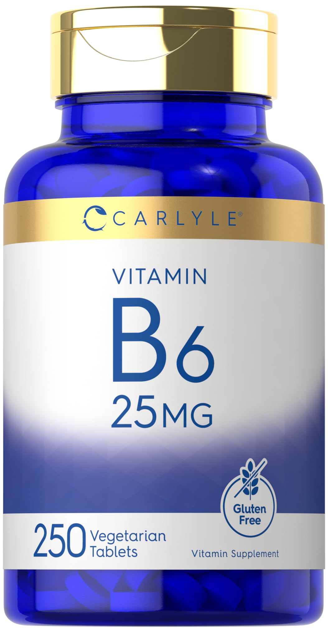 Carlyle Vitamin B6 | 25mg | 250 Tablets | Vegetarian, Non-GMO & Gluten Free Supplement